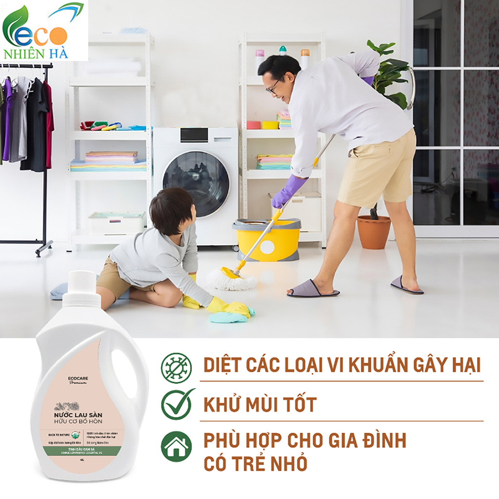 Nước lau sàn ECOCARE PREMIUM 4L tinh dầu thiên nhiên, nước lau nhà đuổi muỗi, chống trượt