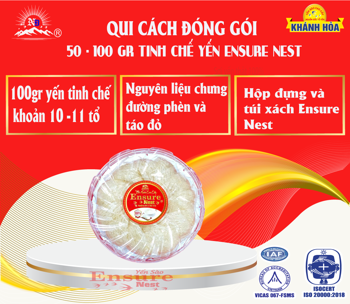 Tổ Yến Sào Khánh Hoà Ensure Nest Tiện Dụng Chưng Nhanh 20g - Kèm Đường Phèn , Táo đỏ