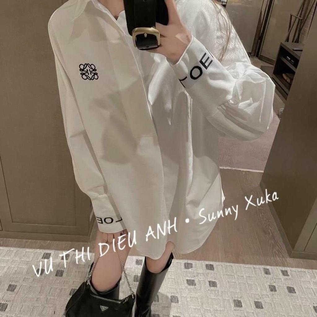Áo sơ mi trắng chữ, cổ đức, dài tay cho bạn gái