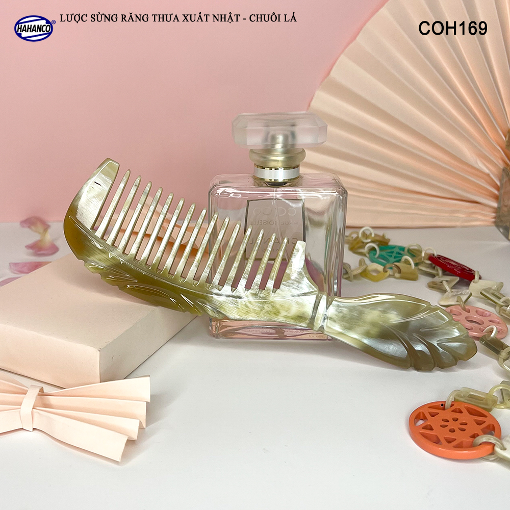 Lược Sừng Răng Thưa Chuôi Lá chải tóc, xoăn, rối, xù, mát xa đầu - COH169