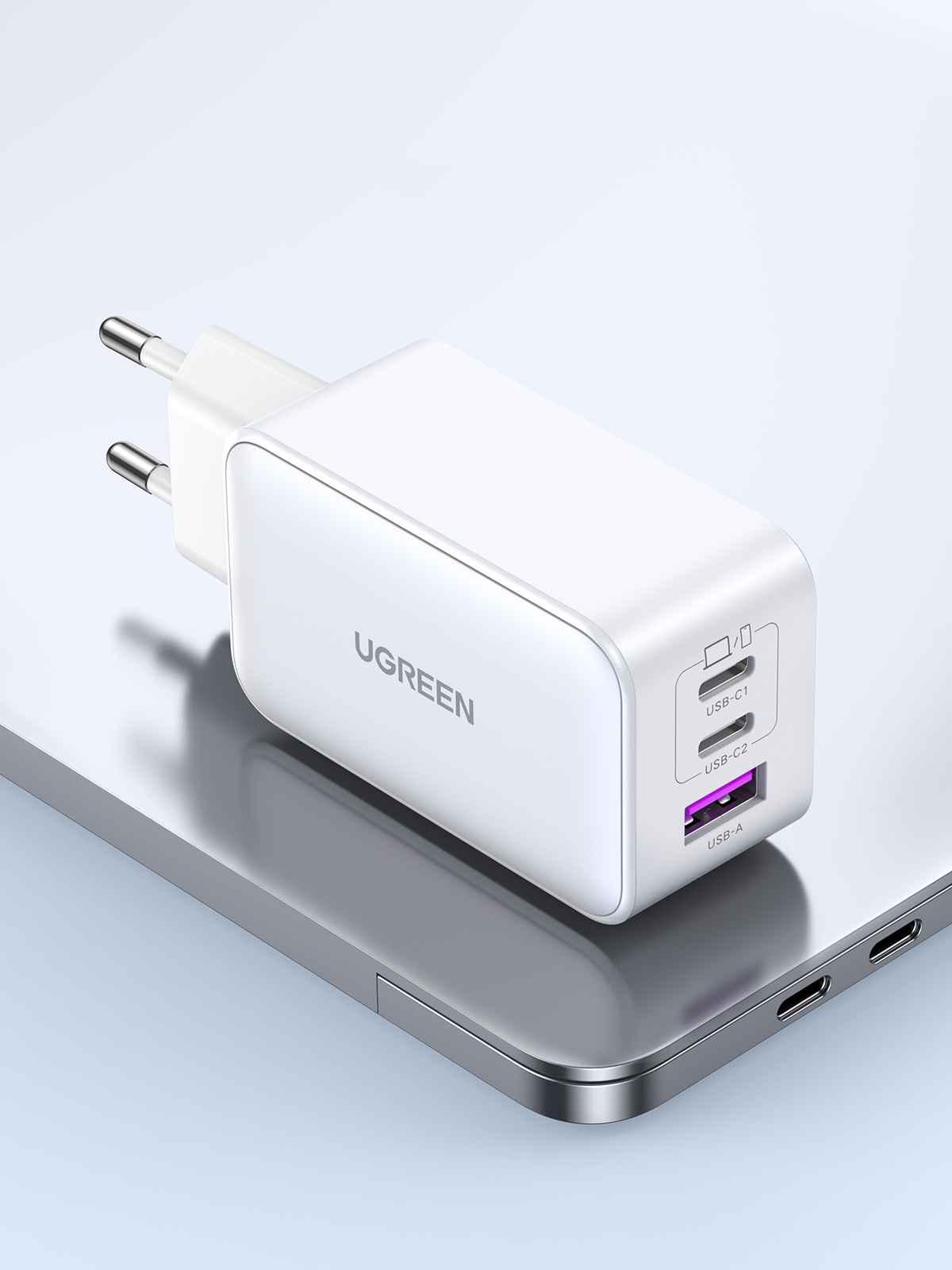 Ugreen UG15334CD244TK 65W 2c1a GaN Nexode chuẩn cắm EU chân tròn Màu Trắng Củ sạc nhanh 2 x USB-C + 1 x USB-A - HÀNG CHÍNH HÃNG