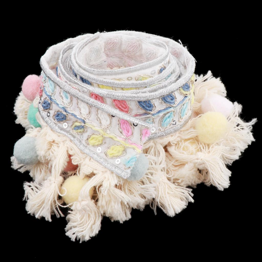 2 Thước Phong Cách Dân Tộc Bóng Viền Ren Dệt Hoa Ruy Băng Pompom Bóng Viền