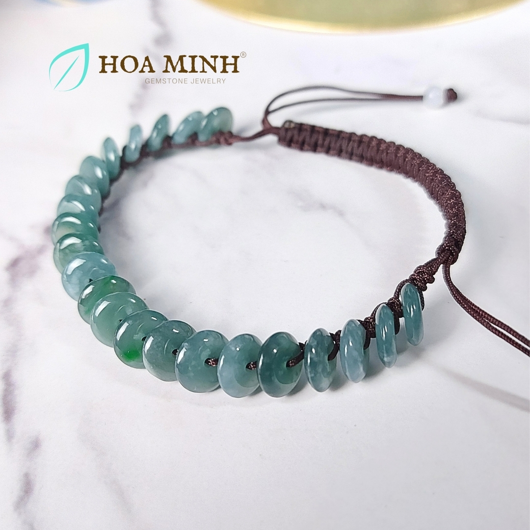 Vòng tay chỉ handmade thắt đồng điếu Cẩm Thạch Lam Ngọc size 8 li vừa mọi ni tay phong thủy may mắn, hạnh phúc