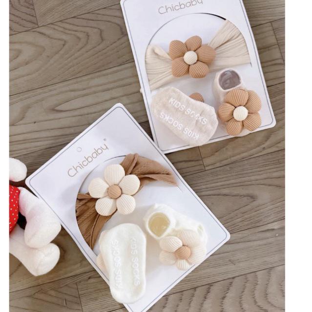 Set Băng Đô Turban Đính Hoa Kèm Vớ Chống Trượt ChicBaby phong cách Hàn Quốc - katydang
