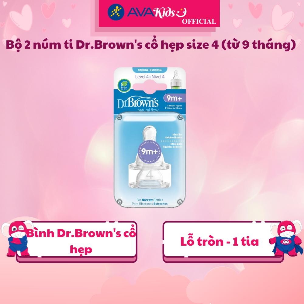 Bộ 2 núm ti Dr.Brown's cổ hẹp size 4 (từ 9 tháng) - Hàng Chính Hãng