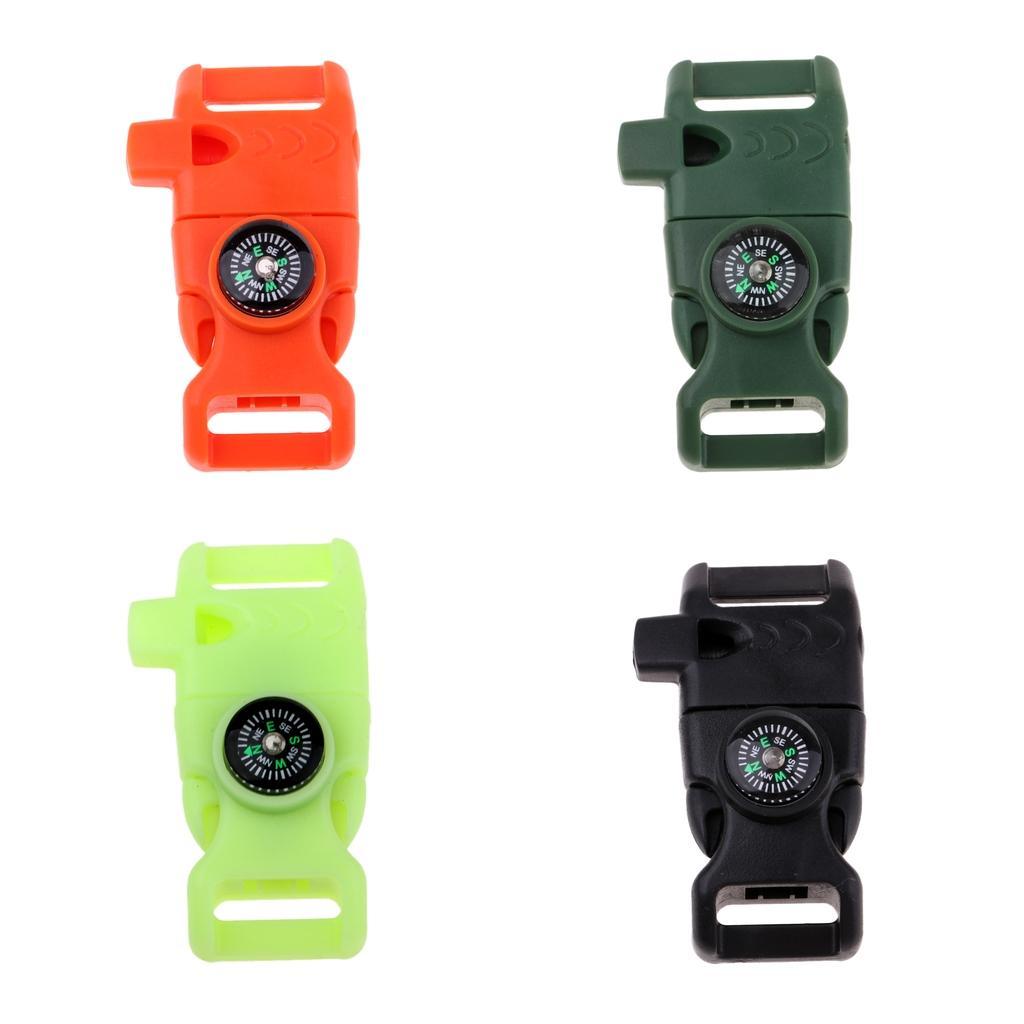 Plastic Side Release Buckle Whistle Compass Flint Fire Starter Emergency Tools for Outdoor Camping Hiking Backpacking