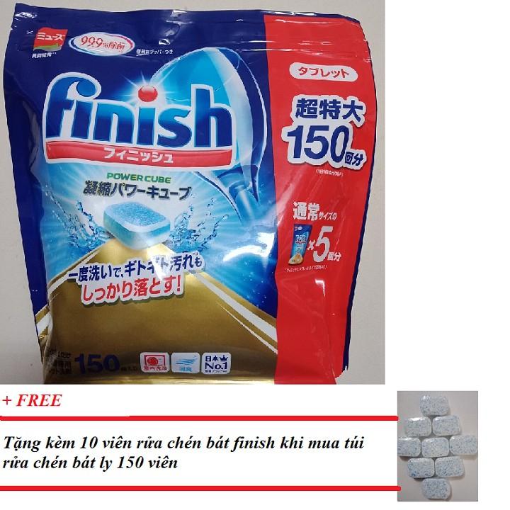 Tặng 10 viên khi mua túi viên rửa bát chén ly Finish ( Nhật ) bóng muối bột vt Somat Alio