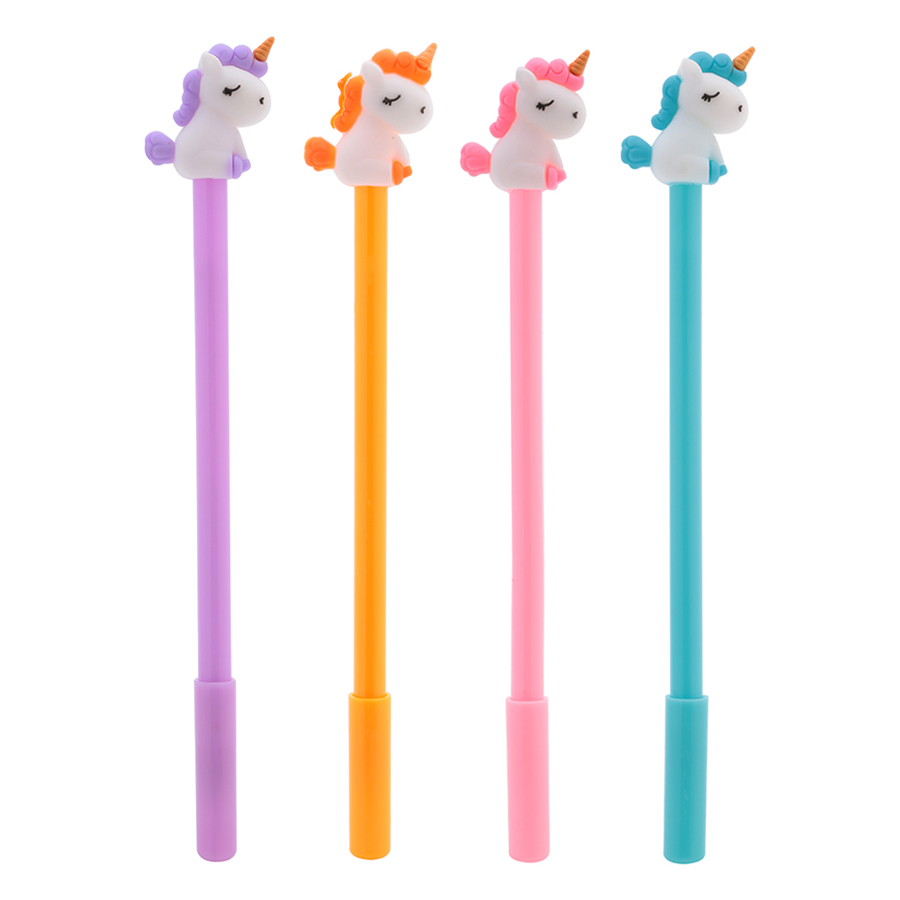 Combo 4 Cây Bút Bi Nước - Mực Đen - Hình Unicorn