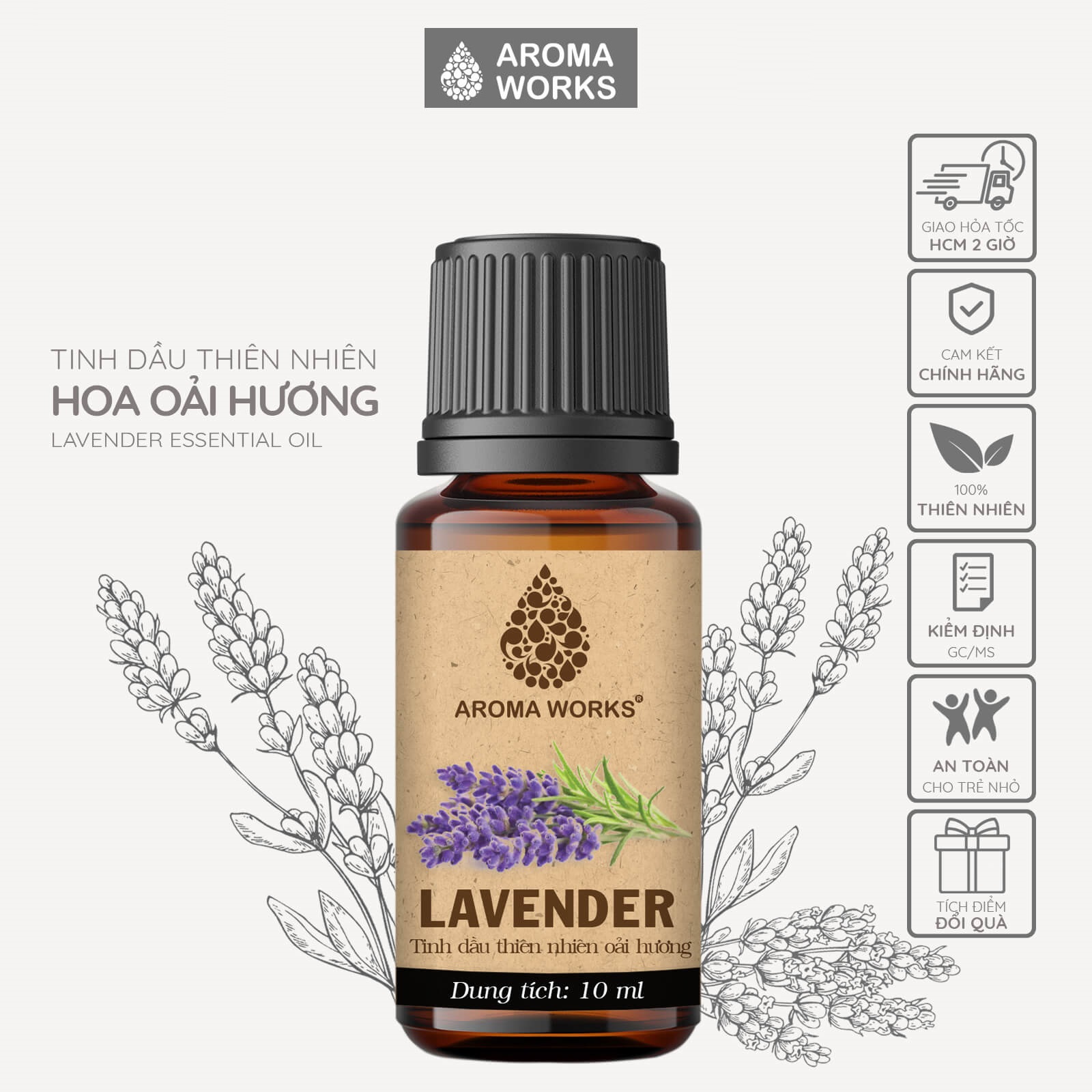 Hình ảnh Tinh dầu thơm phòng Aroma Works hoa Oải Hương - Hoa Lài - Phong Lữ - Trà Trắng - Ylang làm nến thơm