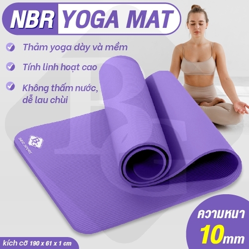 BG Thảm tập Yoga,GYM chuyên dụng dày 10mm cao su NBR nguyên khối, độ đài hồi tốt, chống lún, Chống trơn trượt, độ bám cao, ngăn ngừa hôi và ẩm mốc (hàng nhập khẩu)