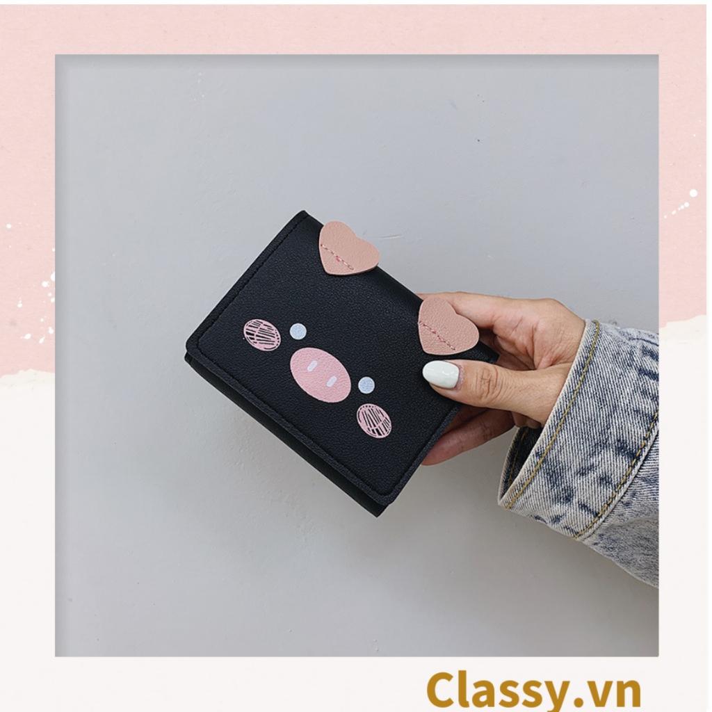 Ví bóp nữ Classy mini ngắn gấp 3 nhỏ gọn có thể bỏ túi, hình chú heo T699