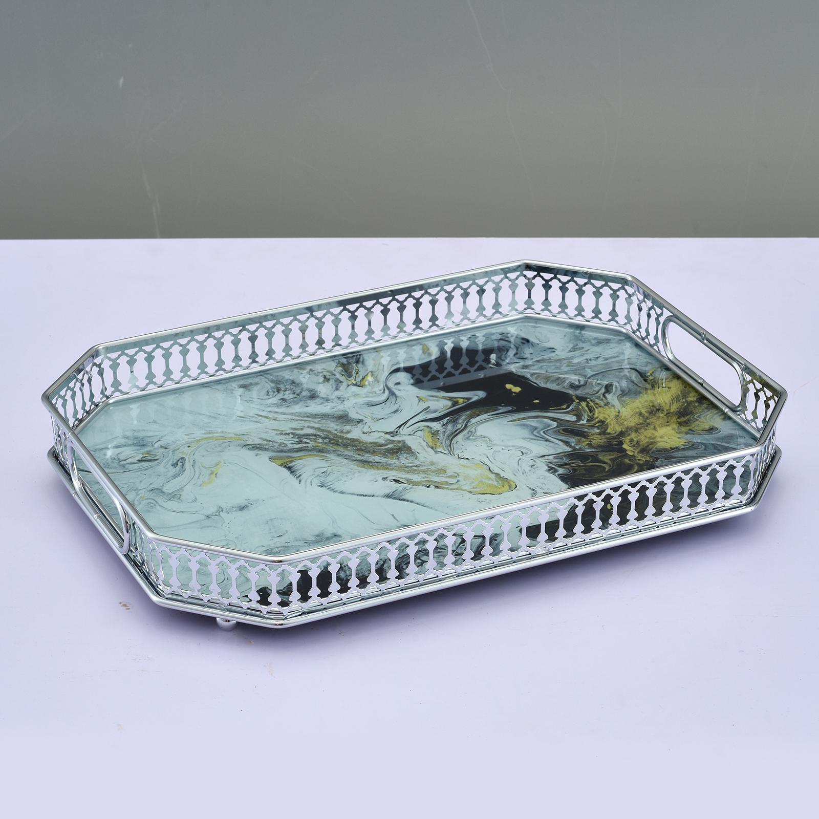 Mirrored Crystal Vanity Makeup Tray Ornate Jewelry Trinket Tray Organizer Cosmetic Perfume Bottle Tray Decorative Tray Home Decor