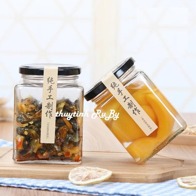Hũ Lọ thủy tinh Vuông 200ml đựng thực phẩm, Hủ đựng mật ong, Lọ gia vị thủy tinh đựng bột nghệ