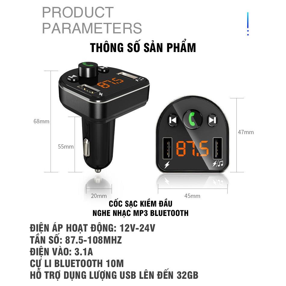 Củ Sạc Nhanh Kiêm Máy Nghe Nhạc Mp3 Đầu USB Bluetooth 5.0 Đa Năng Chất Lượng Cao Cho Xe Hơi