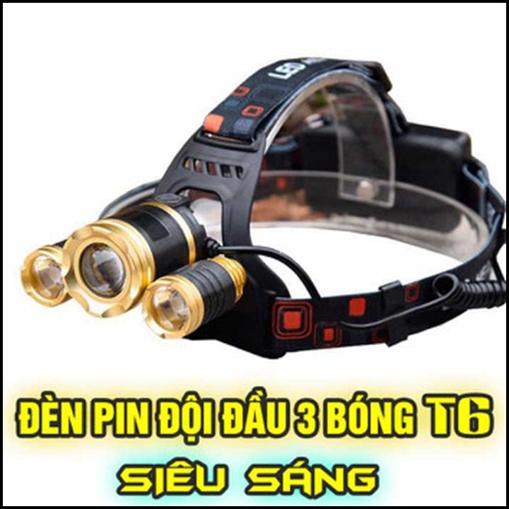 Đèn pin đội đầu siêu sáng - Đèn Pin Led Siêu Sáng Đội Đầu 3 Bóng ,tặng kèm pin và sạc