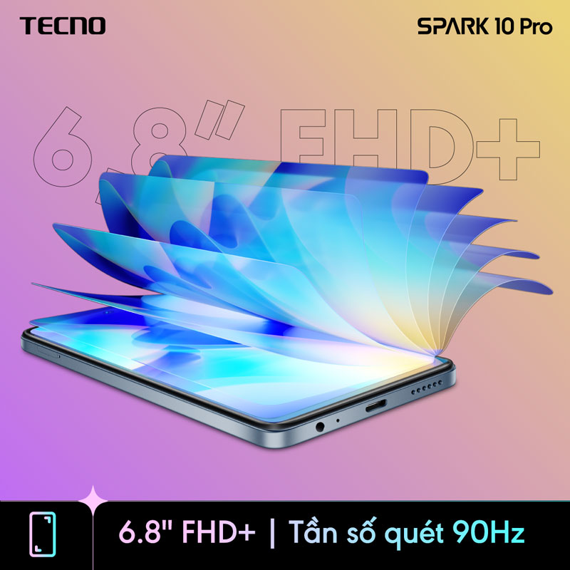 Điện thoại Tecno SPARK 10 Pro 8GB/256GB - Helio G88 | 5000 mAh | Sạc nhanh 18W | Cảm ứng vân tay - Hàng chính hãng