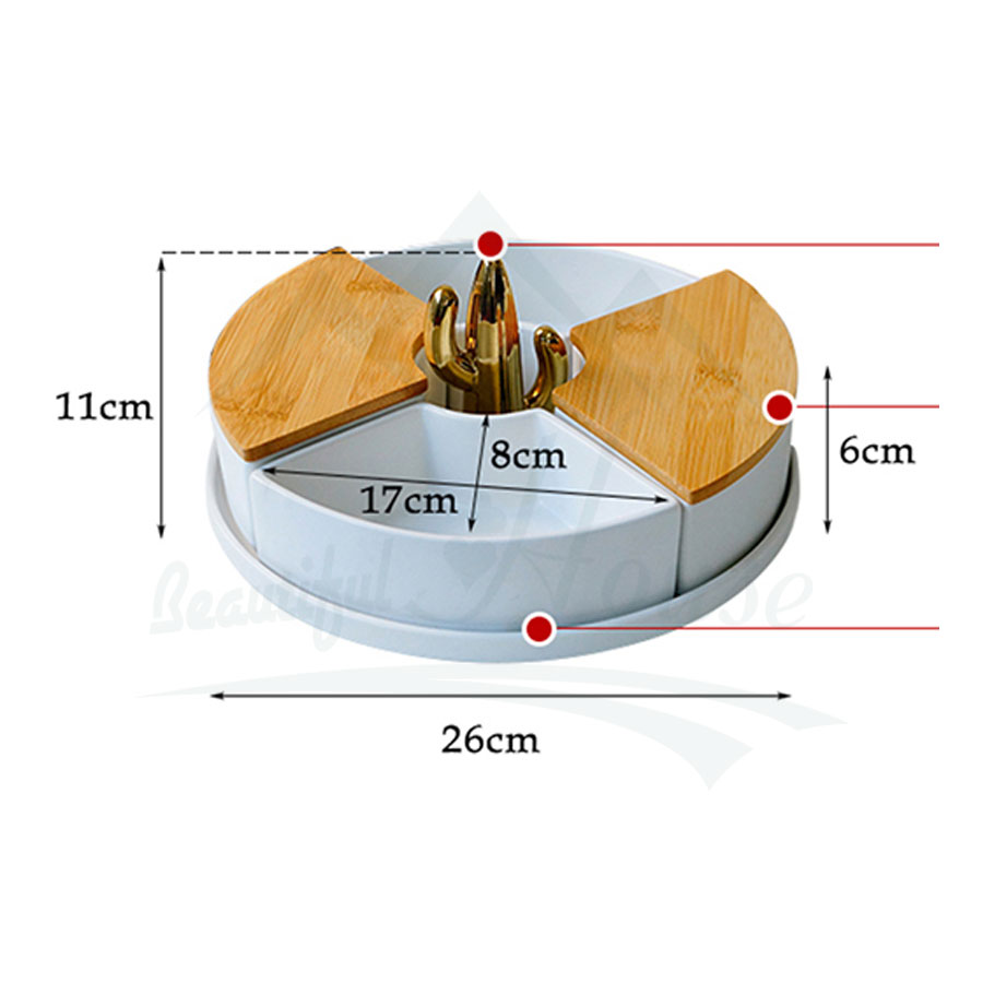 Khay Mứt Tết, Hộp Mứt Đựng Hoa Quả Bánh Kẹo Bằng Sứ Nắp Gỗ Chi Tiết Xương Rồng