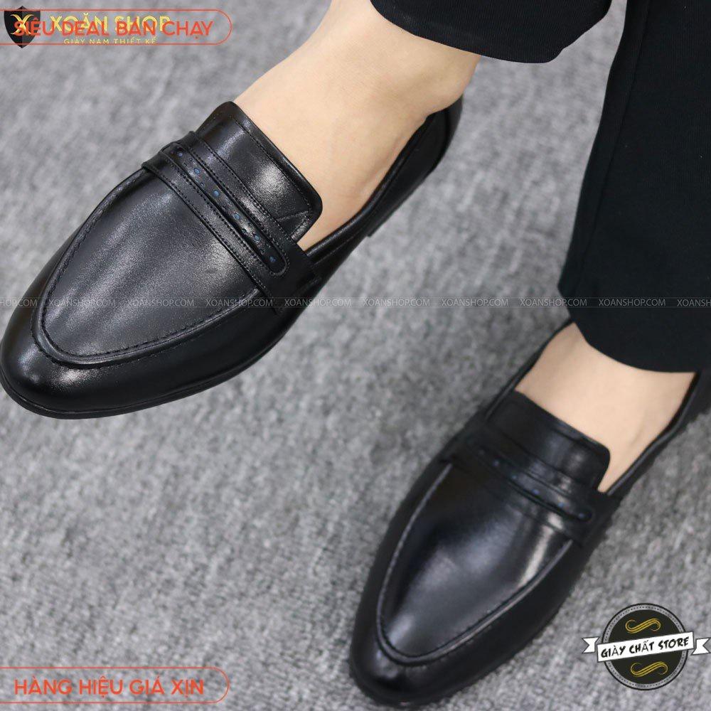 FREESHIP - GIÀY LƯỜI NAM DA Pu 100%,  ĐAI CHẤM, ĐẾ CAO SU ĐÚC KHÂU CHẮC CHẮN - MÃ X084 ĐEN