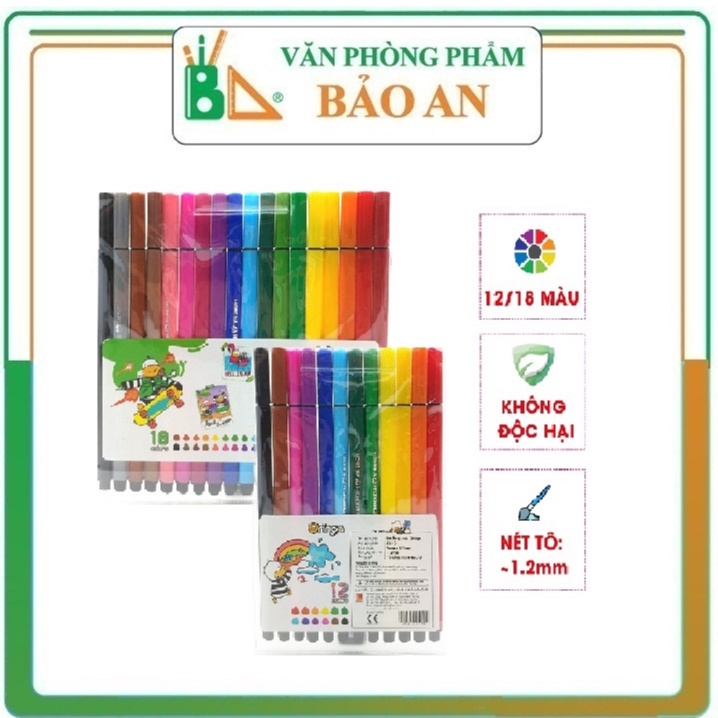 Bút Lông Màu HH 12/18 Màu Không Độc Hại, An Toàn Cho Người Sử Dụng Hình Ảnh Bản Quyền Vịt Oringa Dễ Thương, Màu Sắc Chuẩn Mỹ Thuật Tươi Sáng
