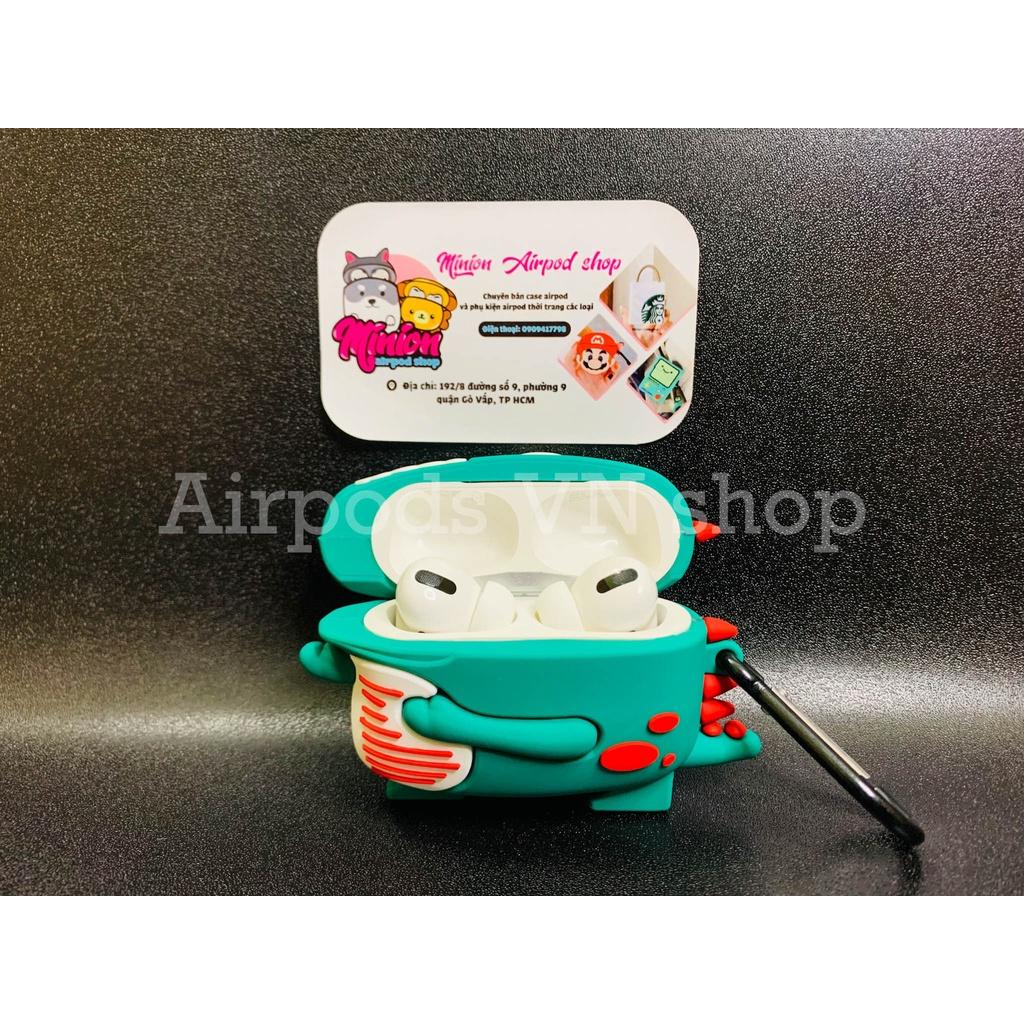 Bao Case Ốp dành cho Airpods 1/2 &amp; Airpods Pro khủng long xanh đỏ silicon 3D