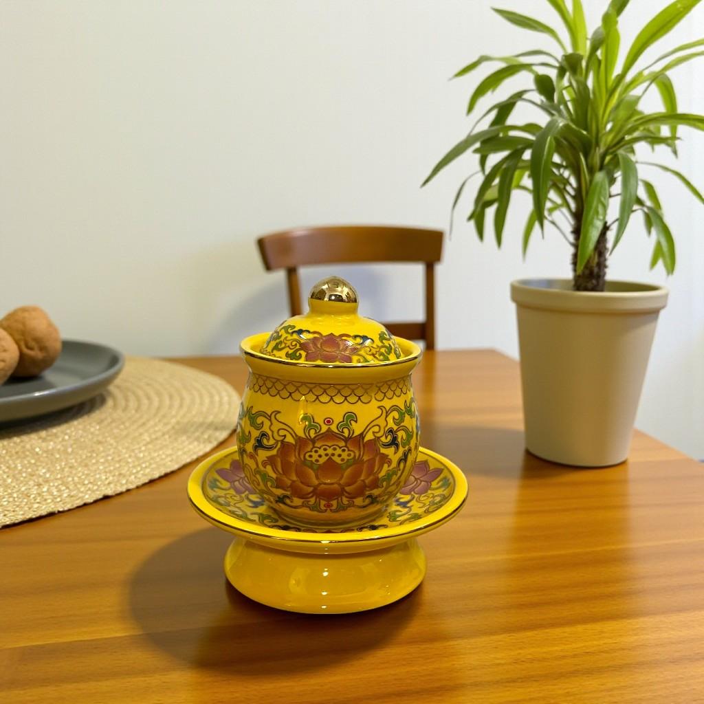 Bộ đồ thờ thần tài RỒNG VIỆT, Bộ đồ sứ men gấm vàng cao cấp, sang trọng