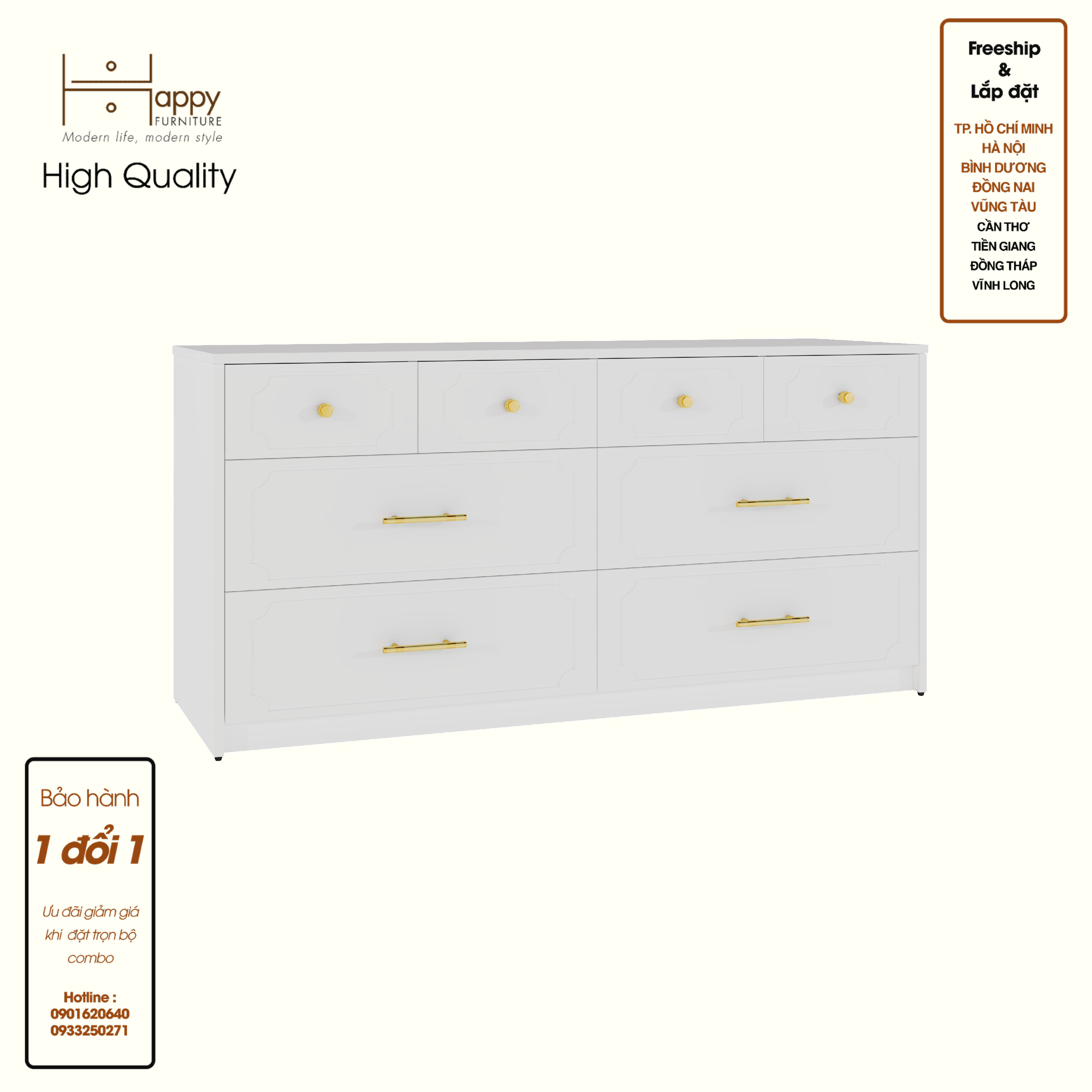 [Happy Home Furniture] NERIS, Tủ lưu trữ 8 ngăn kéo , 140cm x 45cm x 68cm ( DxRxC), THK_135
