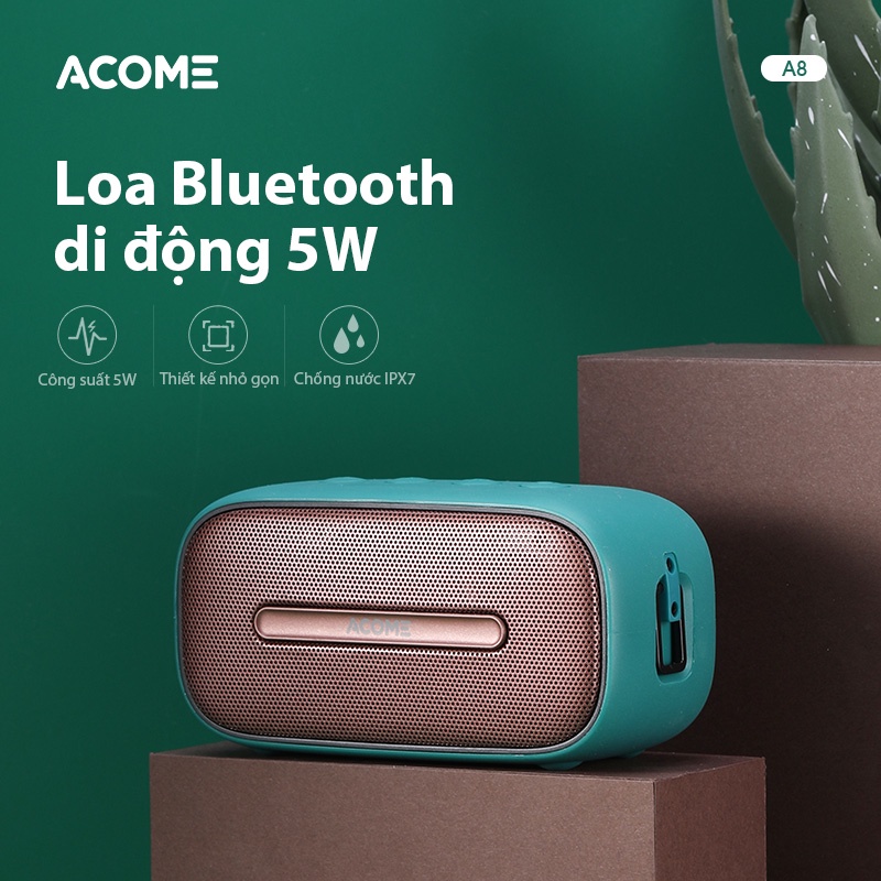 [ Chống Nước IPX7 ] Loa Bluetooth Mini ACOME, Công Suất 5W, Thiết Kế Nhỏ Gọn, Âm Thanh Chất Lượng Cao, Bass Cực Đã - Hàng Chính Hãng