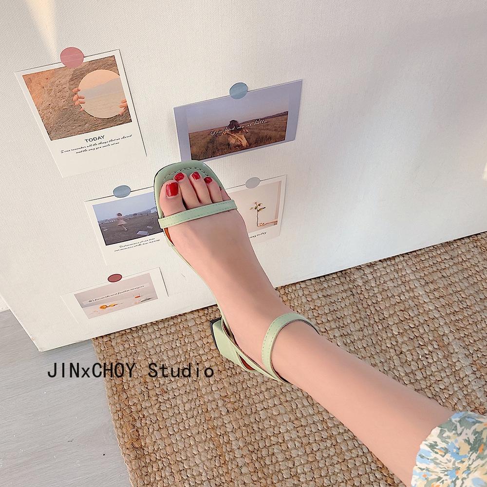 Giày Sandal Cao Gót Mũi Vuông Thời Trang Nữ 2021 Xinh Xắn