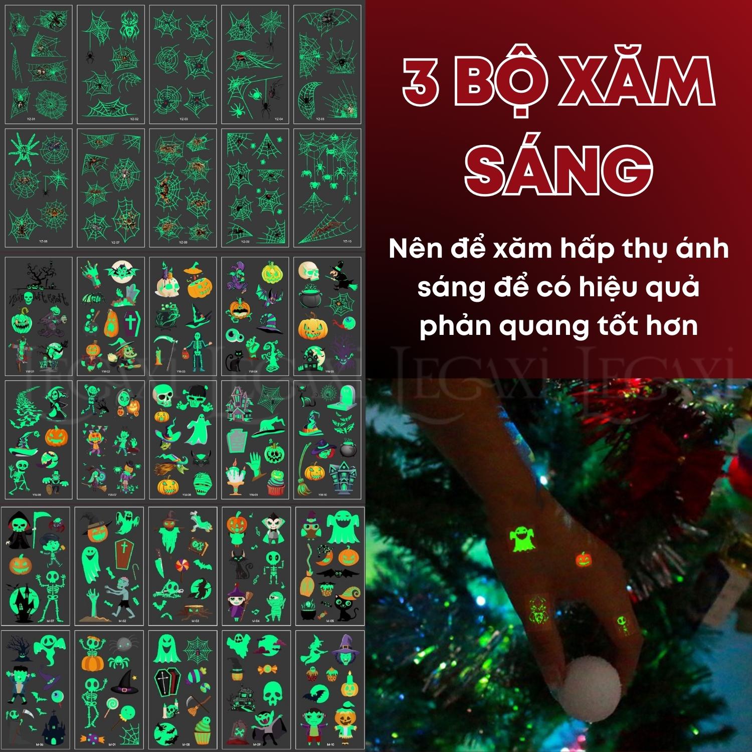 Hình xăm giả kinh dị hóa trang phát sáng hoa hồng đầu lâu nhện vết sẹo vết khâu chảy máu tròng mắt vết chân tay Legaxi