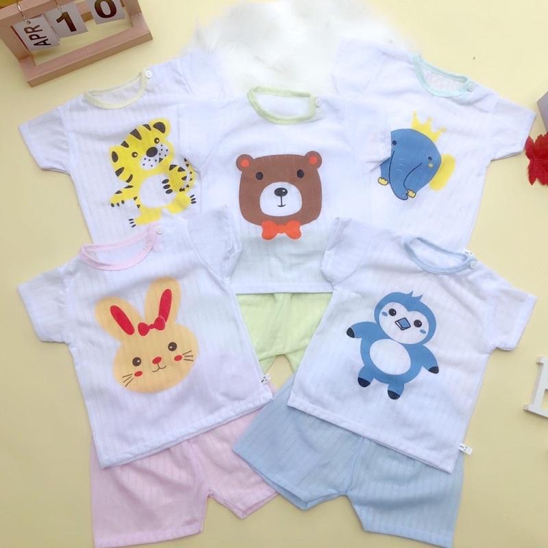 Bộ cotton giấy cài vai Mẫu Mới cho bé sơ sinh 3-14kg - BO2
