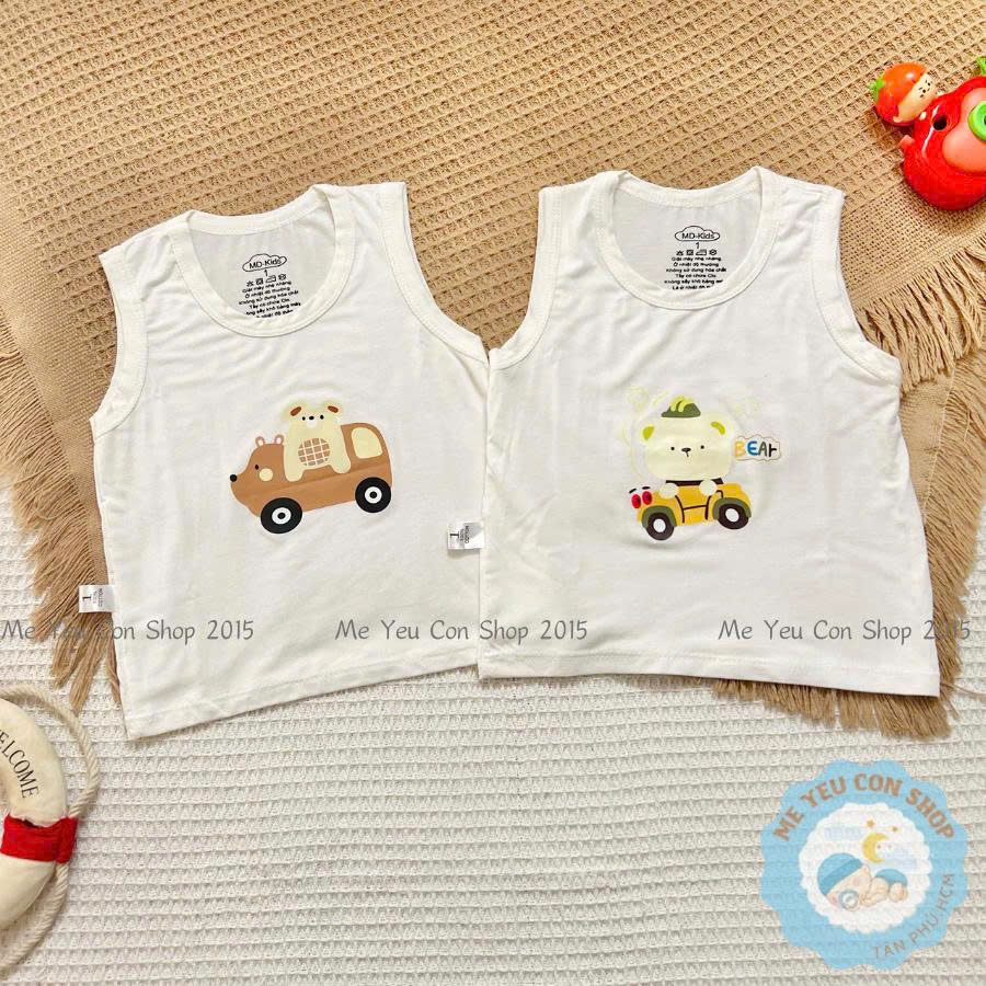 [4-14kg] Áo Ba Lỗ Sát Nách Trắng Kem Chất THUN LẠNH PETIT In Hình Dễ Thương Cho Bé