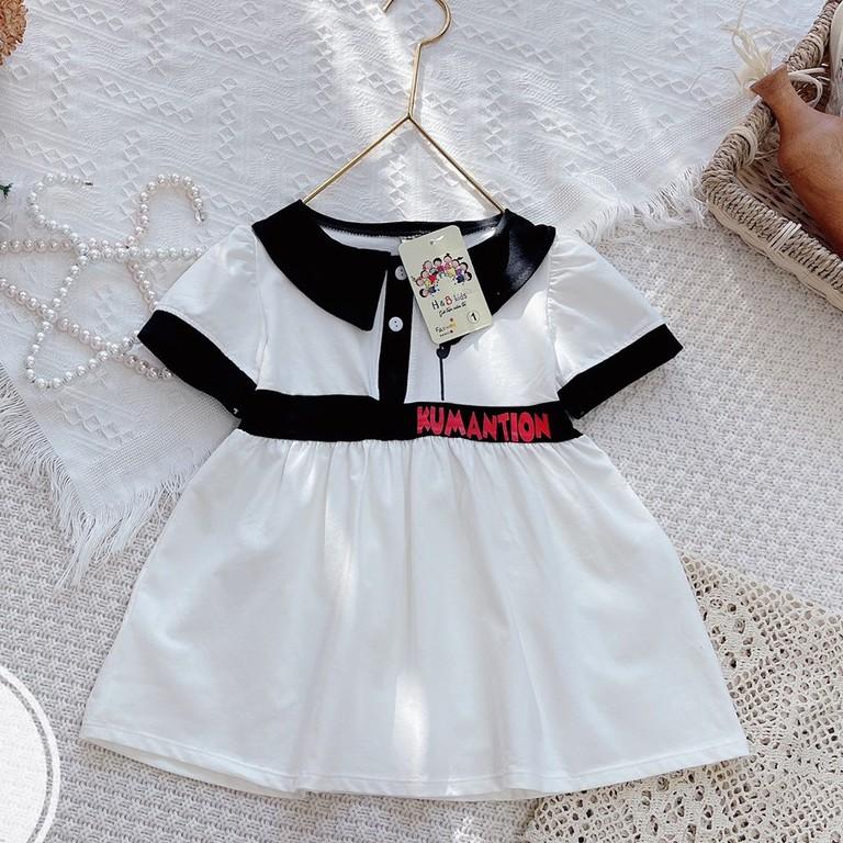 Quần áo trẻ em,váy cho bé gái,bộ váy cổ trụ phối viền xinh xắn,2 màu trắng,hồng,chất liệu cotton 4c,thoáng mát