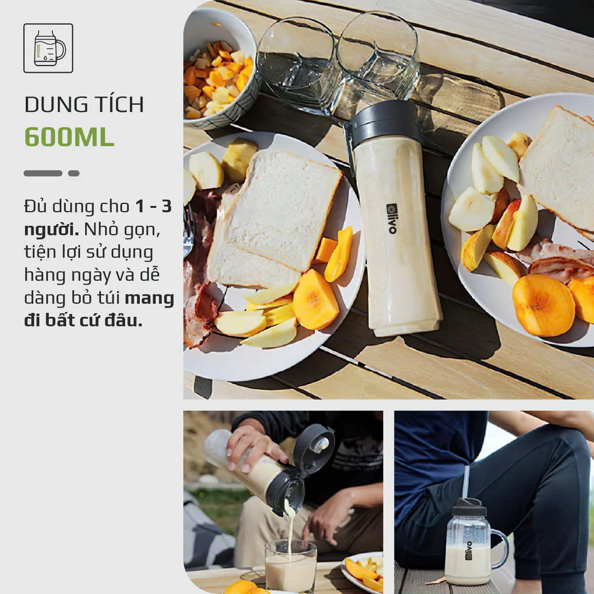 [Hàng chính hãng] Máy xay sinh tố đa năng Olivo MB300 - 2 Cốc Xay - Xay Đá Bào, Sinh Tố, Smoothie - Dung Tích 600ML - Livo Making Life Easier