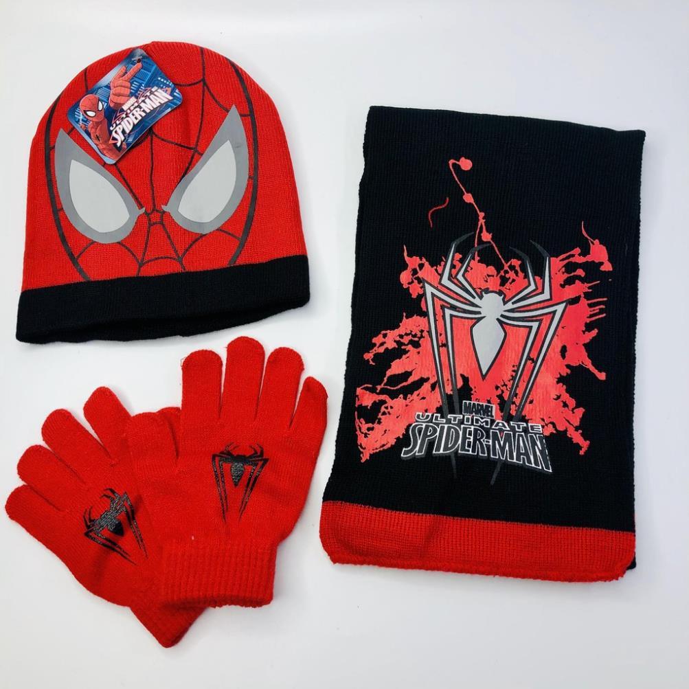 Bộ khăn mũ cho bé trai, set 3 chi tiết khăn, mũ, găng tay hình người nhện - HOT