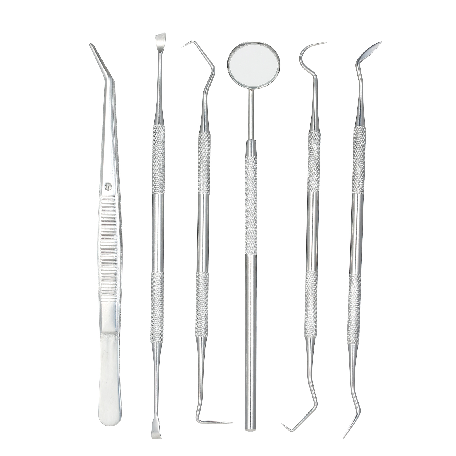 6Pcs Stainless Steel Dental Tool Set Dentist Tooth Clean Hygiene Picks Mirror Kit Oral Health Tooth Cleaning Inspection