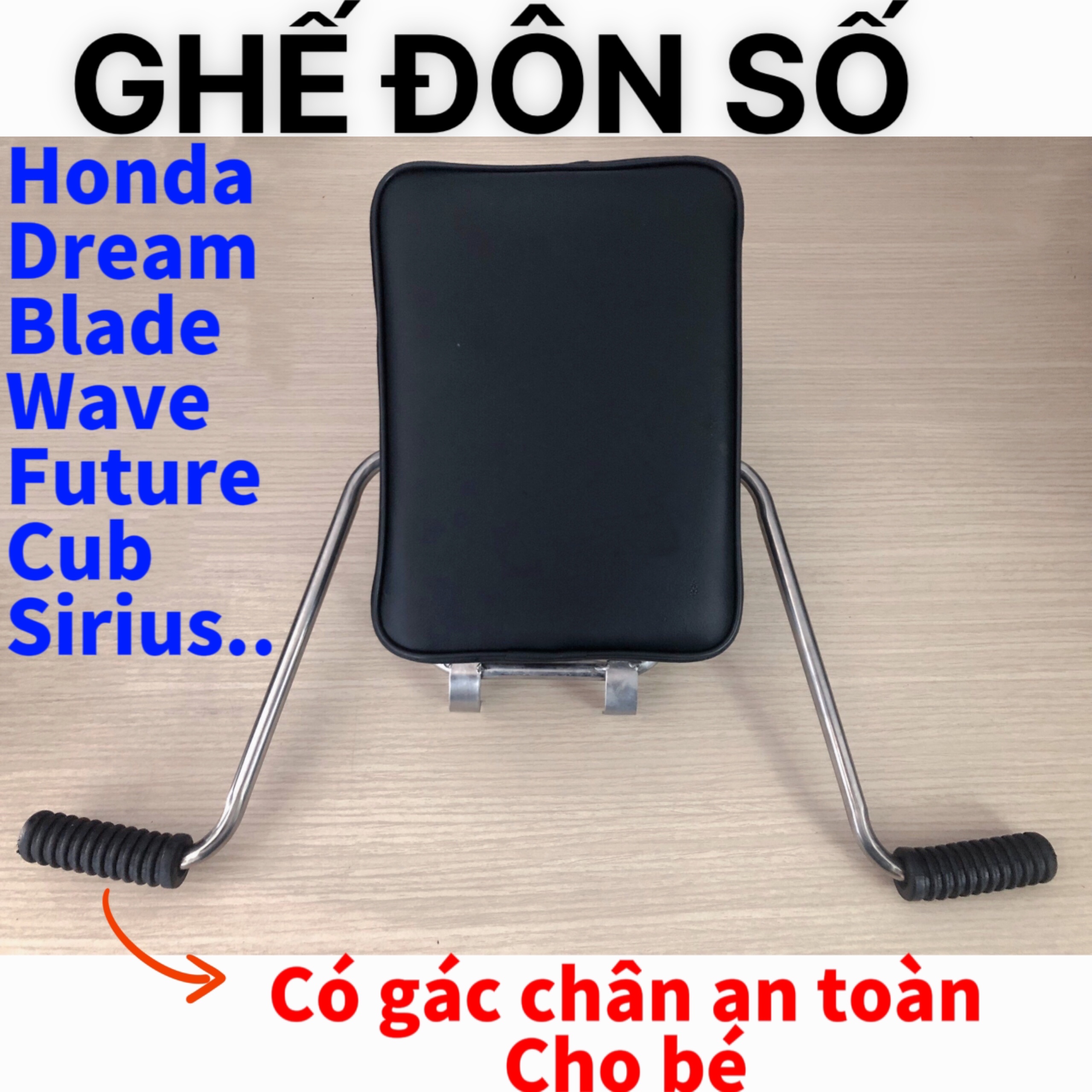 Ghế ngồi xe máy em bé - Xe Số, Yên Nệm, Không Tựa, Có Gác Chân, An Toàn Cho Bé , GHẾ ĐÔN SỐ INOX NHỎ , GỌN , TIỆN LỢI