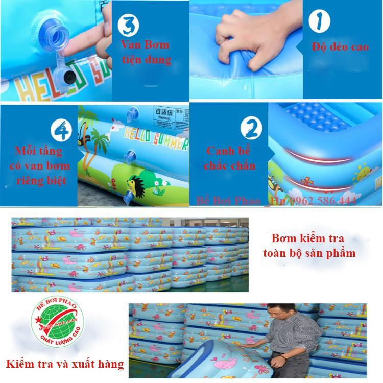 Bể bơi phao cho bé kích 1m8 và 2m1 - 3 Tầng, bể bơi bơm hơi có đáy chống trơn, tặng kèm bộ keo vá