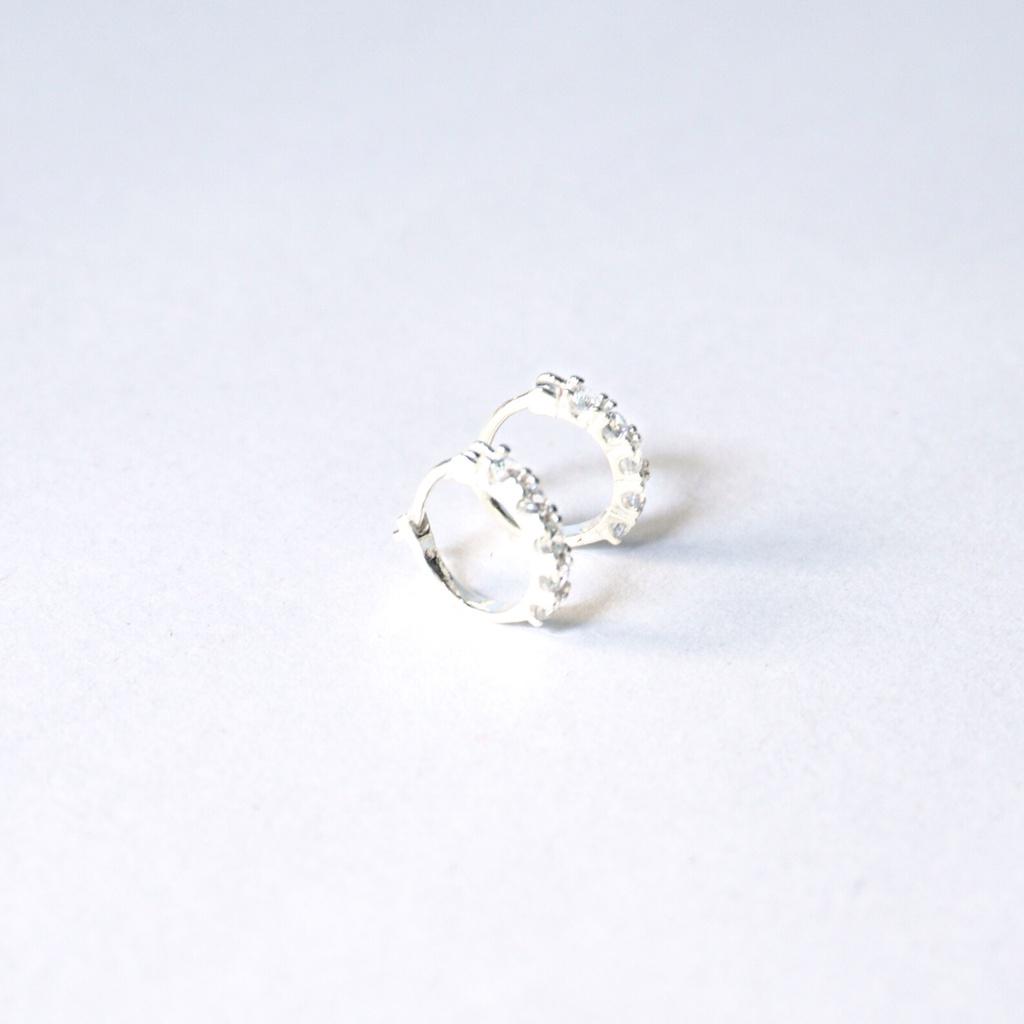 Khuyên tai bạc ATJ9087 , bông tai tròn sát tai đính đá bạc ta - ANTA Jewelry