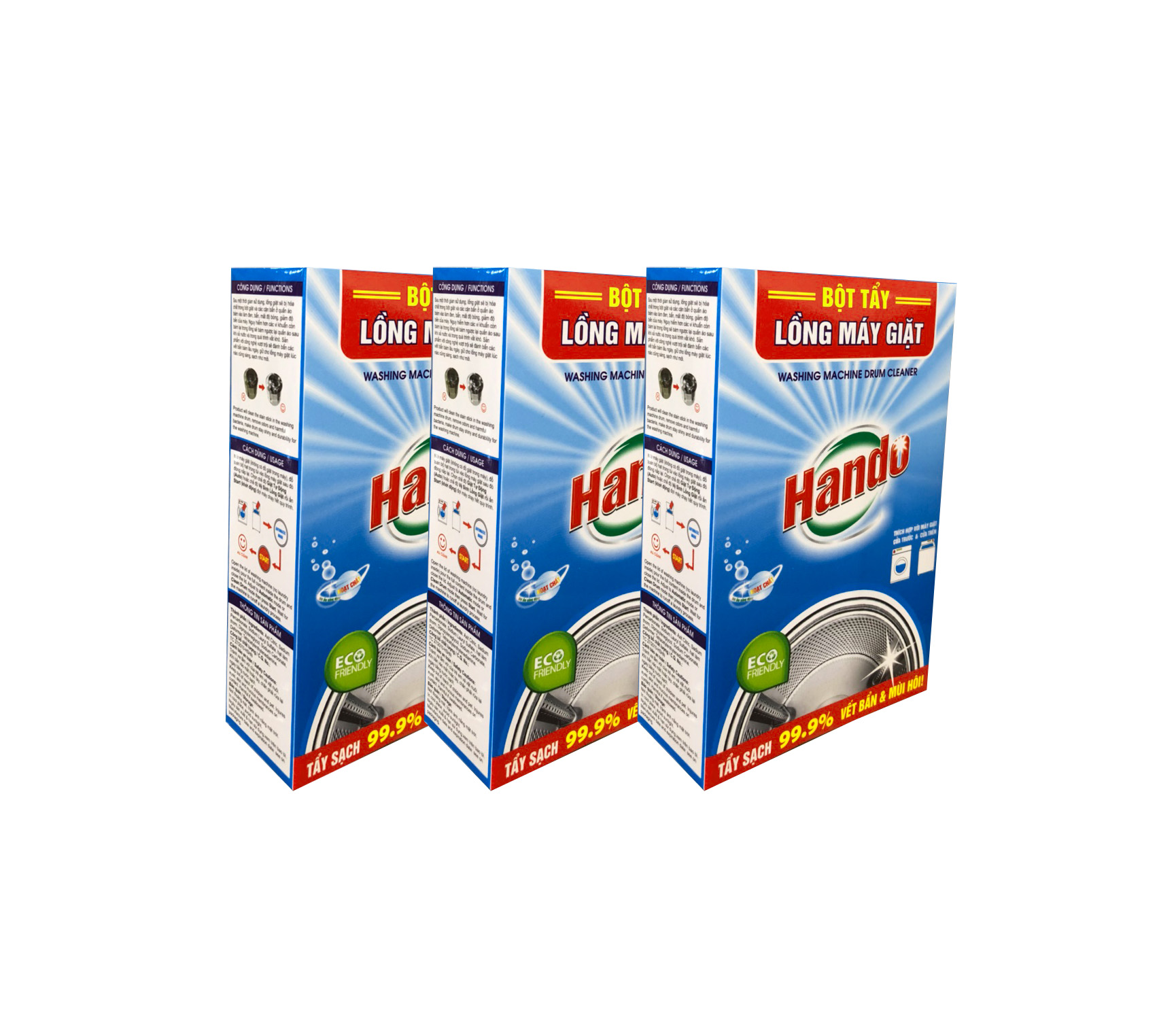 Combo 4 hộp 8 gói x100g bột tẩy lồng máy giặt Hando