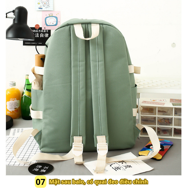 Combo 4 món balo nữ BH Kids, phiên bản Hàn Quốc, vải Canvas, chống nước, chống sốc - CH122