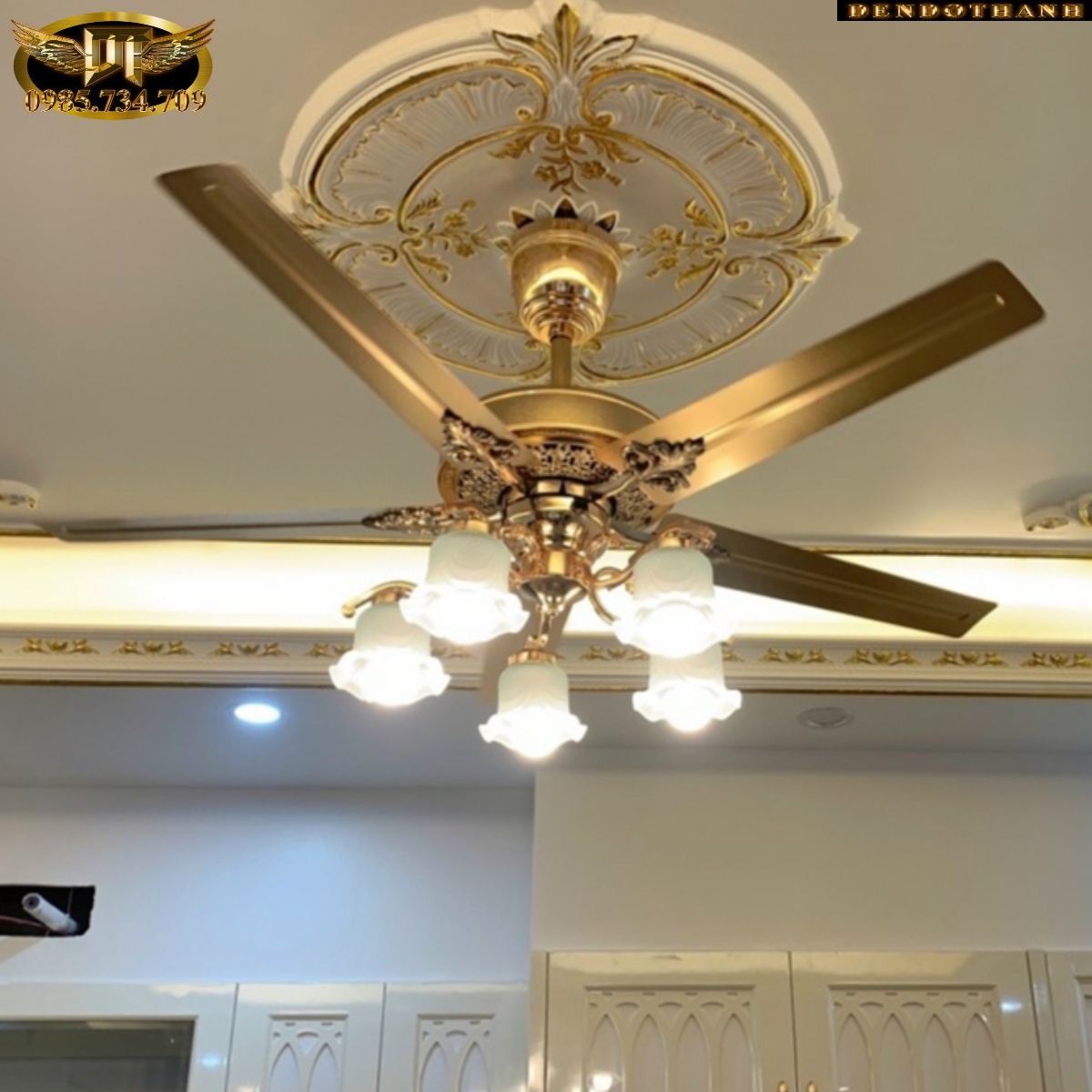 Quạt trần đèn chùm hiện đại trang trí phòng khách tích hợp điều khiển từ xa hiện đại tô điểm không gian sống QTD