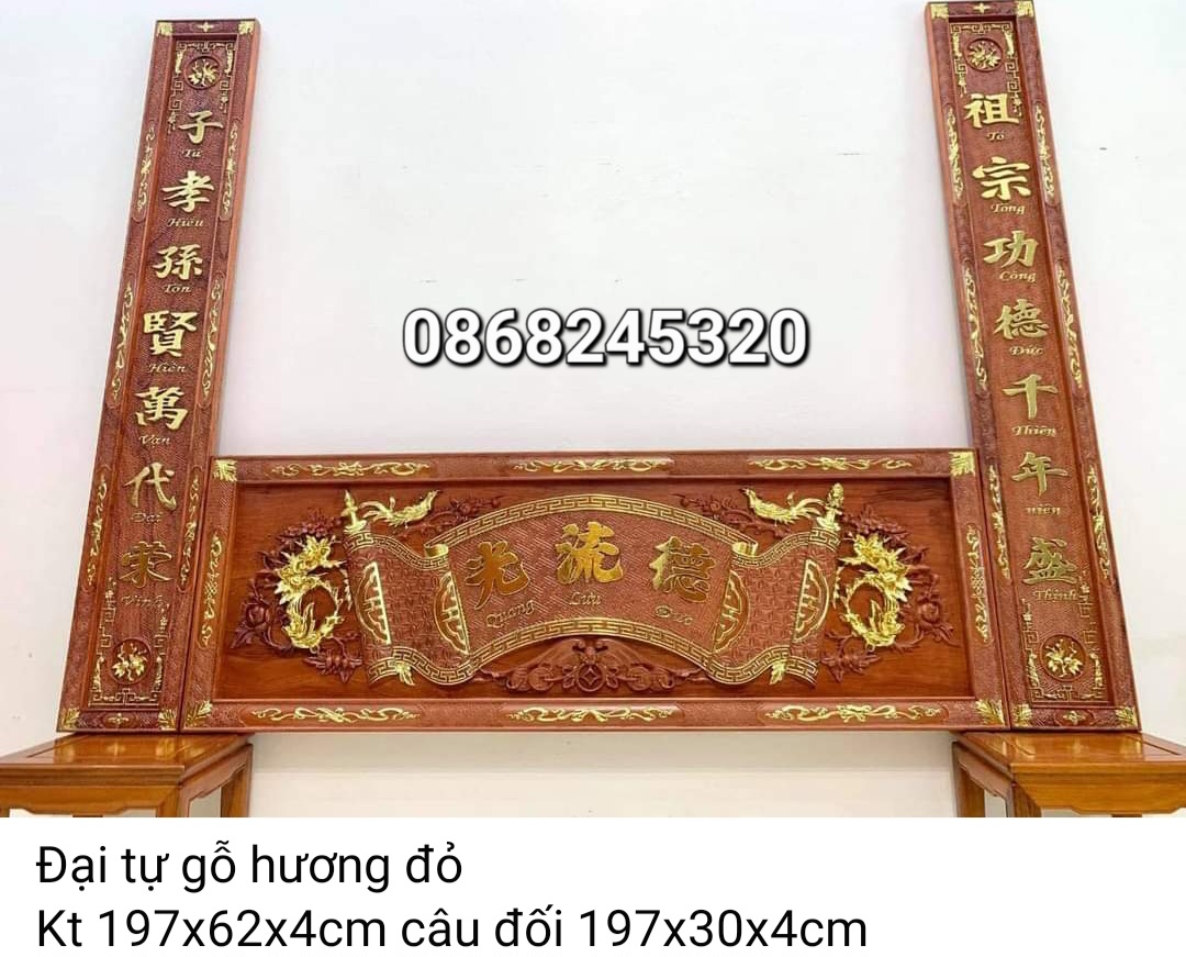 BỘ đồ thờ Hoành phi câu đối cuốn thư đại tự bằng gỗ hương đỏ