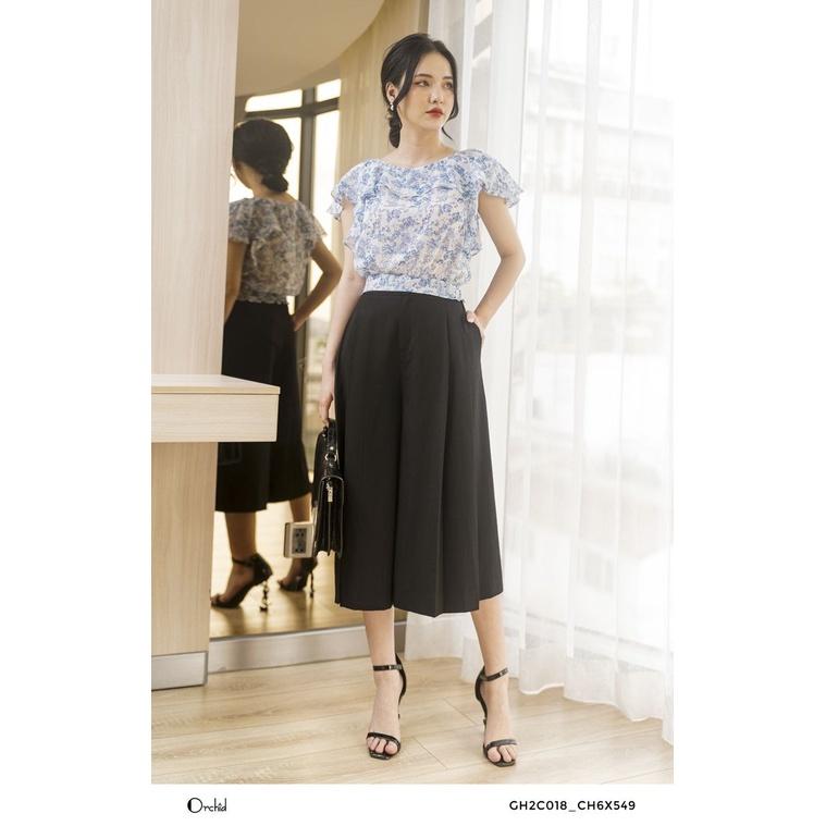 Áo sơ mi nữ cộc tay chất vải tơ họa tiết cao cấp Orchid GH2C018