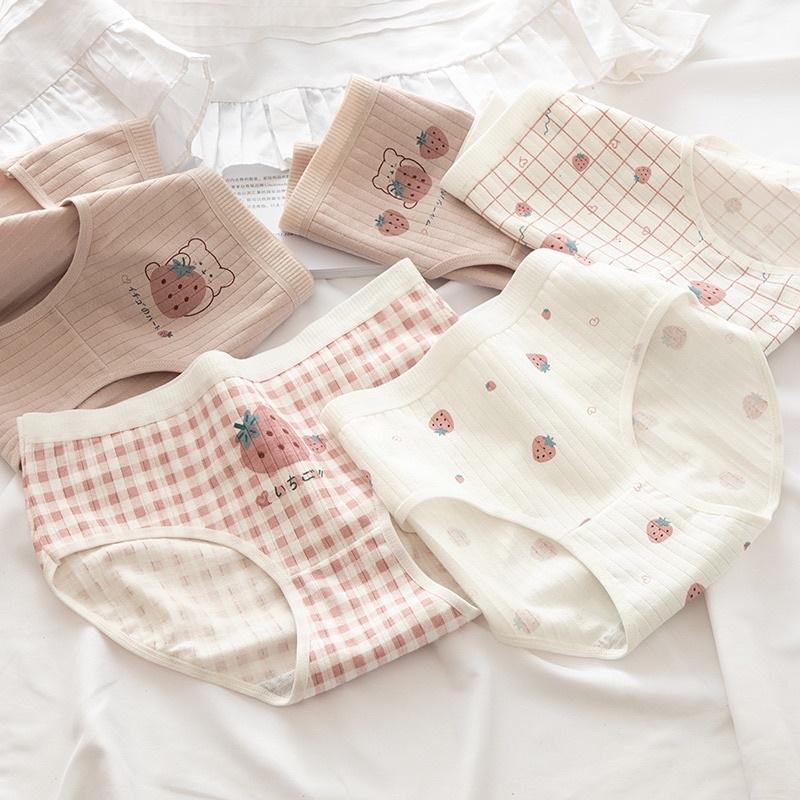 Quần Lót Nữ Cotton Siêu Thoáng Nâng Mông Dâu Tây Thỏ Hồng Siêu Kute QL11