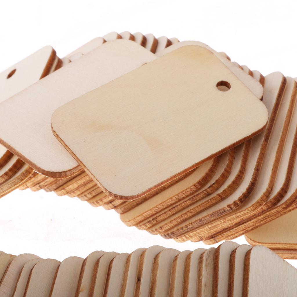 6x 50pcs Wood Gift Tags Wooden Hanging Tags Blank Wood Pieces Pendants Ornaments with Rope for Birthday Party Wedding Decor Gifts Tags 52x34mm