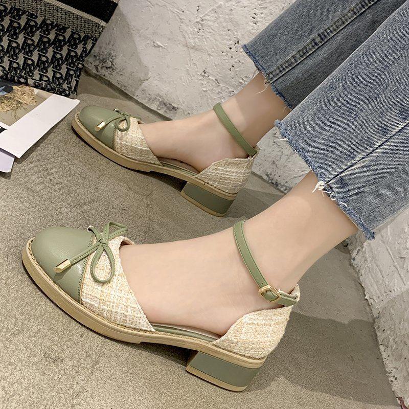 Thick heel shoes women 2020 new spring fairy shoes shallow mouth empty shoes women versatile small fragrant sandals summer