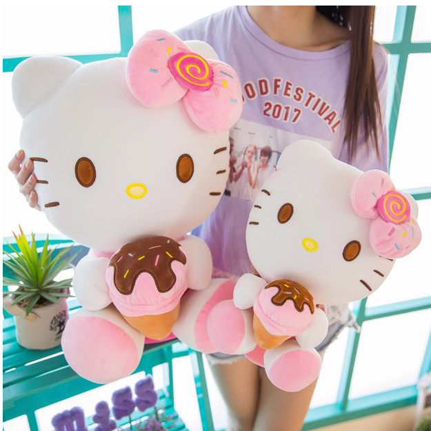 Gấu bông Hello Kitty ôm bánh đeo nơ dễ thương cho bé kích thước 30-40-55cm