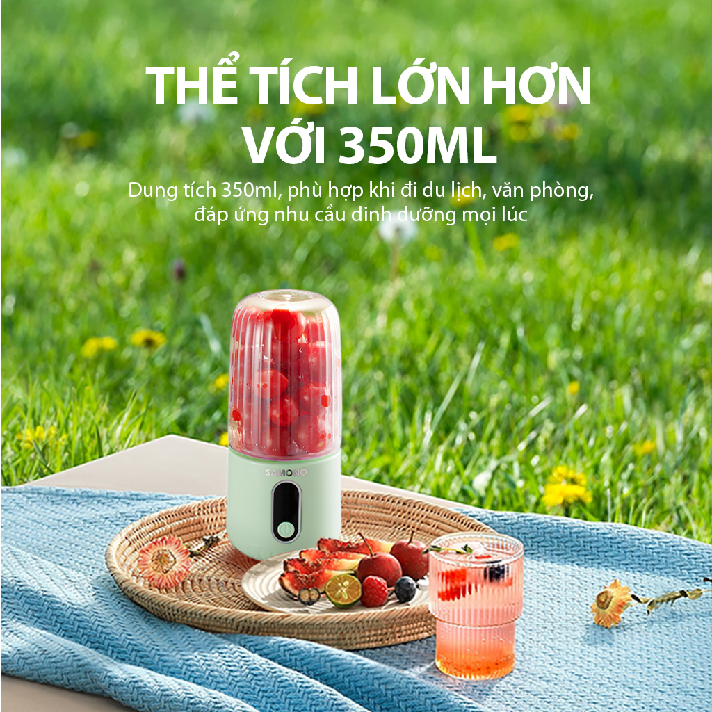 Máy Xay Sinh Tố Cầm Tay SAMONO Thể tích 350ML Công suất 40W Dao Inox 6 Lưỡi Pin 1200 mAh SW-Y6 HÀNG CHÍNH HÃNG