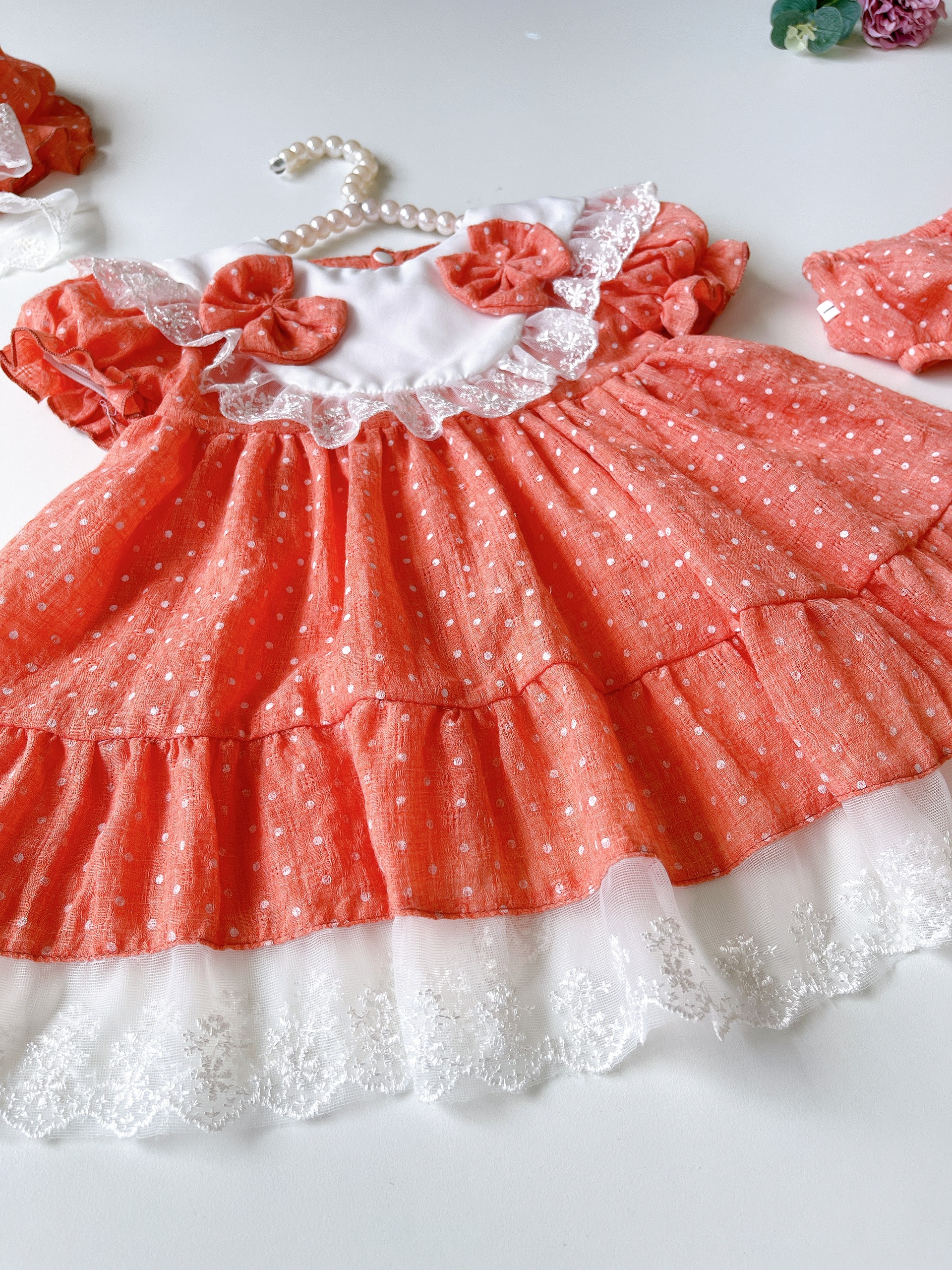 Váy Lolita Xanh Cốm 3 món cho bé sơ sinh -> 15kg