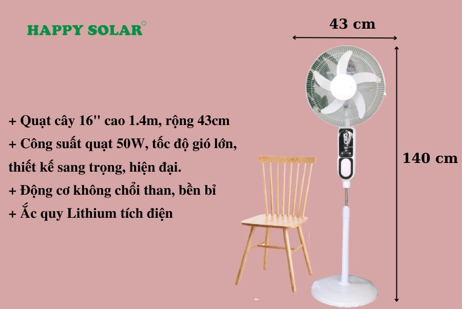 Quạt năng lượng mặt trời công suất lớn kiểu dáng hiện đại, ắc quy lithium tích điện siêu bền (Tặng đèn led siêu sáng)